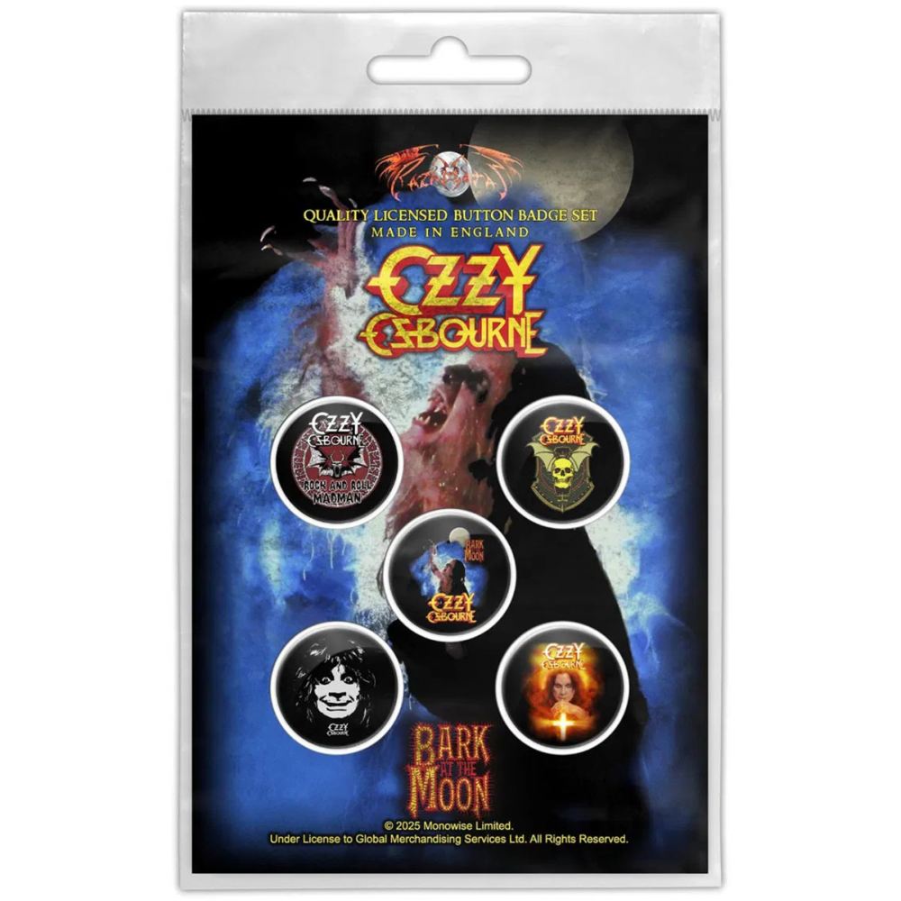 Ozzy Osbourne - Bark At The Moon Bouton broche - Lot de 5 - Noir/Multicolore